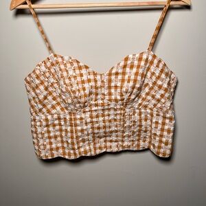 Maeve Anthropologie Smocked Gingham Crop Top Size 8